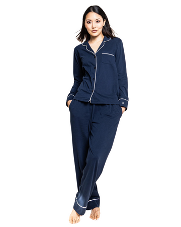Petite Plume PWPJN Navy Classic Pima Cotton Pajamas Set myselflingerie.com